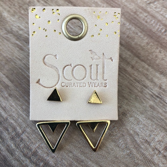 Geometric Gold Ear Jackets - Picture 2 of 6